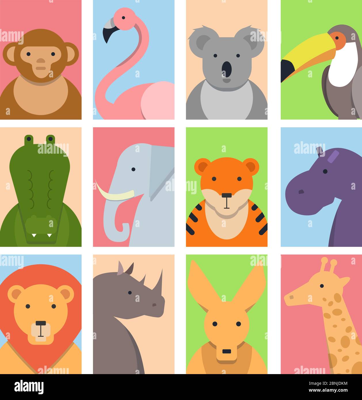 Carino avatar quadrati con animali selvatici Illustrazione Vettoriale