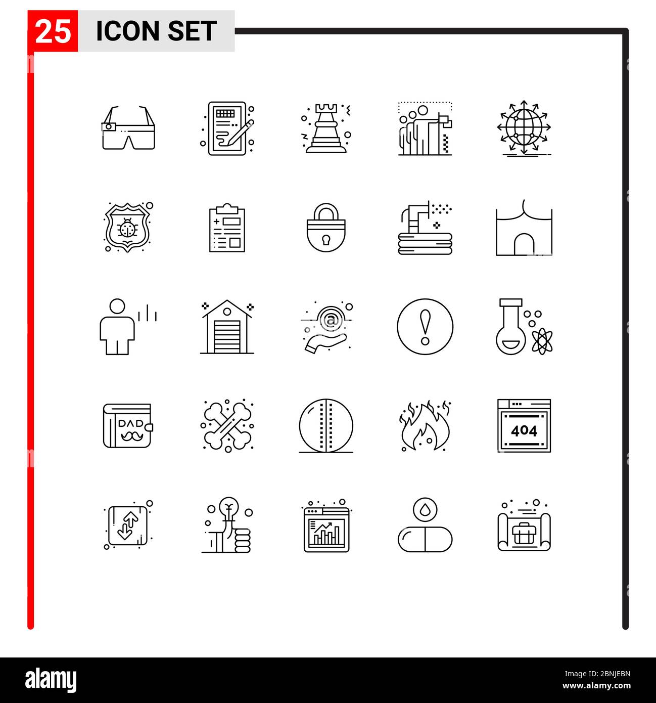 25 pacchetto di linee di interfaccia utente di segni e simboli moderni di gruppo, team, apprendimento, flag, rock elementi di progettazione vettoriale editabili Illustrazione Vettoriale