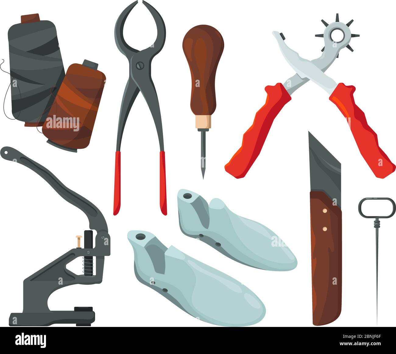 Diversi attrezzi per la riparazione del pattino. Immagini vettoriali in stile cartoon Illustrazione Vettoriale