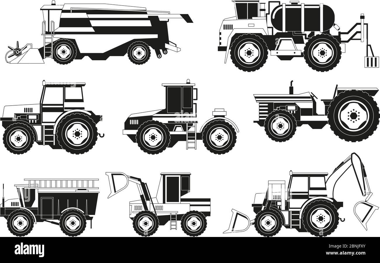Immagini monocromatiche di macchine agricole Illustrazione Vettoriale