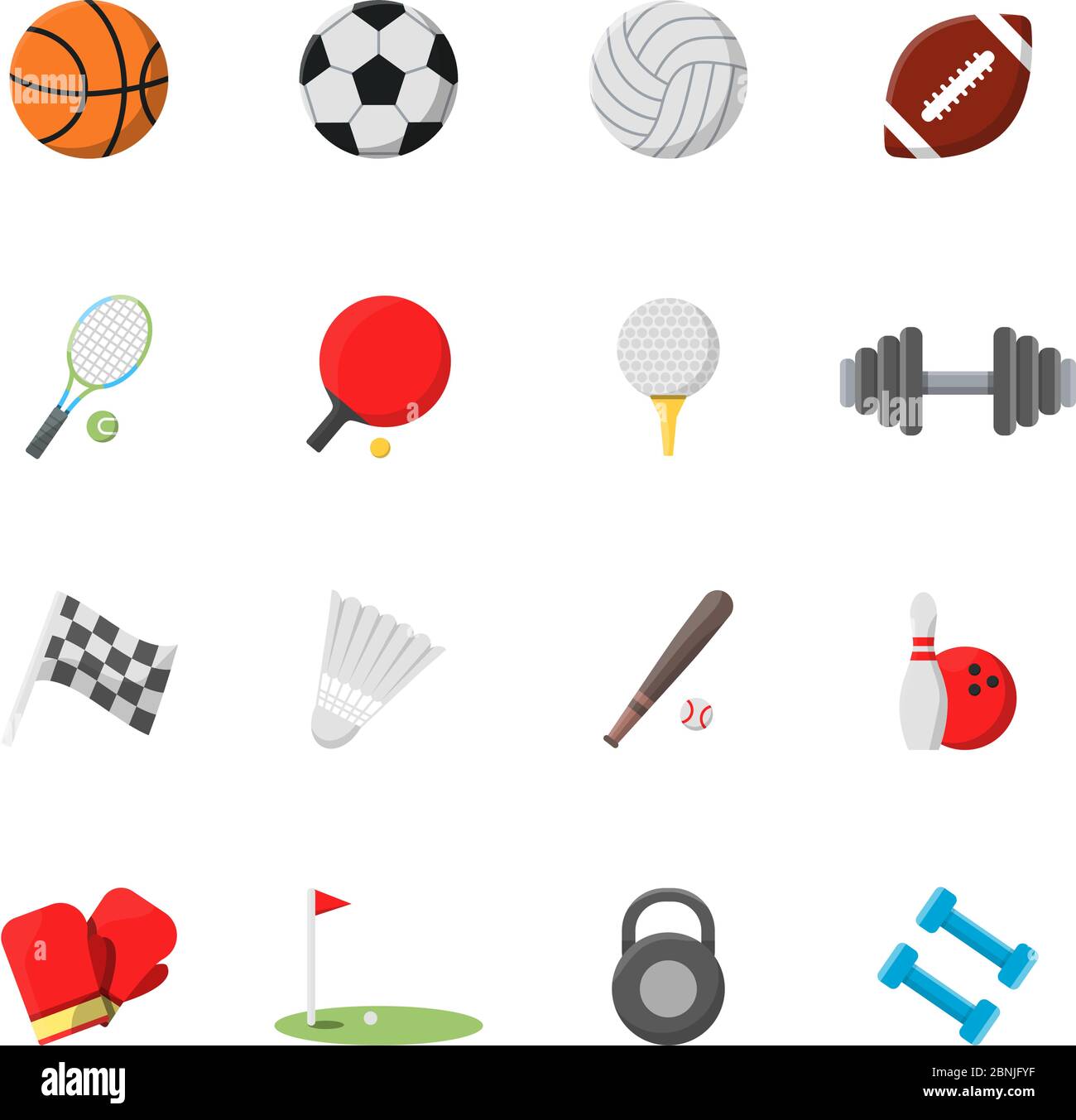 Set di icone sportive. Immagini vettoriali in stile piatto Illustrazione Vettoriale