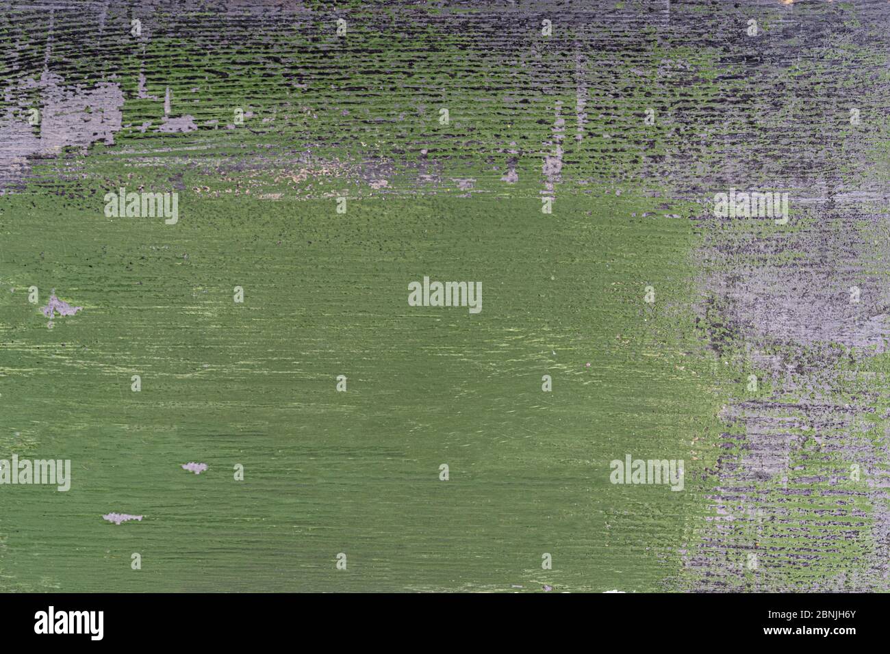 Legno verniciato verde e grigio con motivi naturali. Rustico pavimento in shabby. Sfondo naturale. Primo piano. Progettazione del materiale. Foto Stock