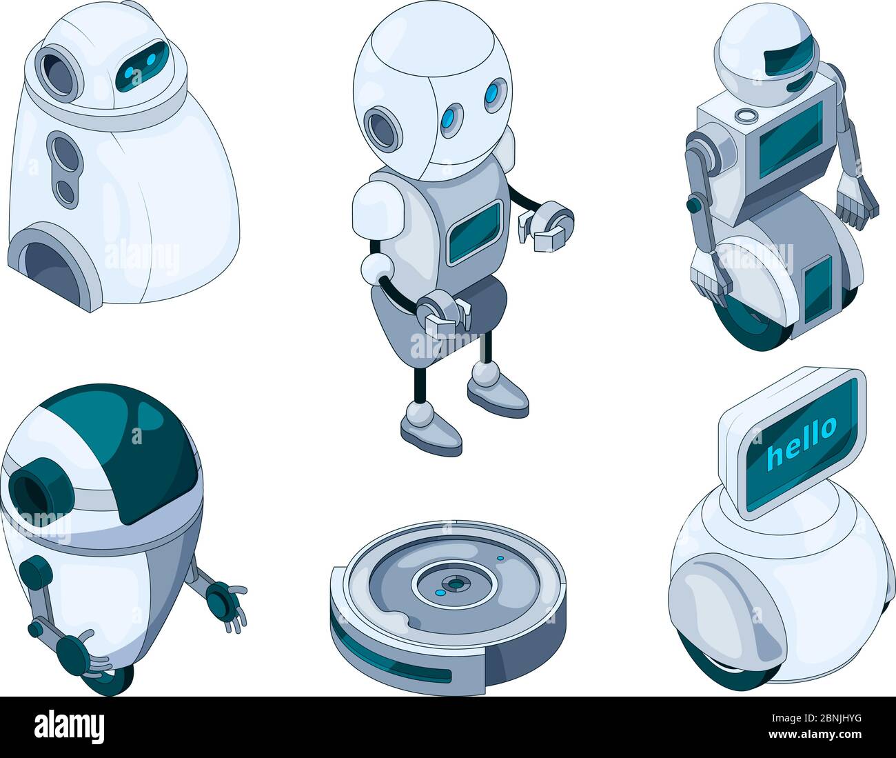 Assistente robot domestici. Varie macchine di aiuto Illustrazione Vettoriale