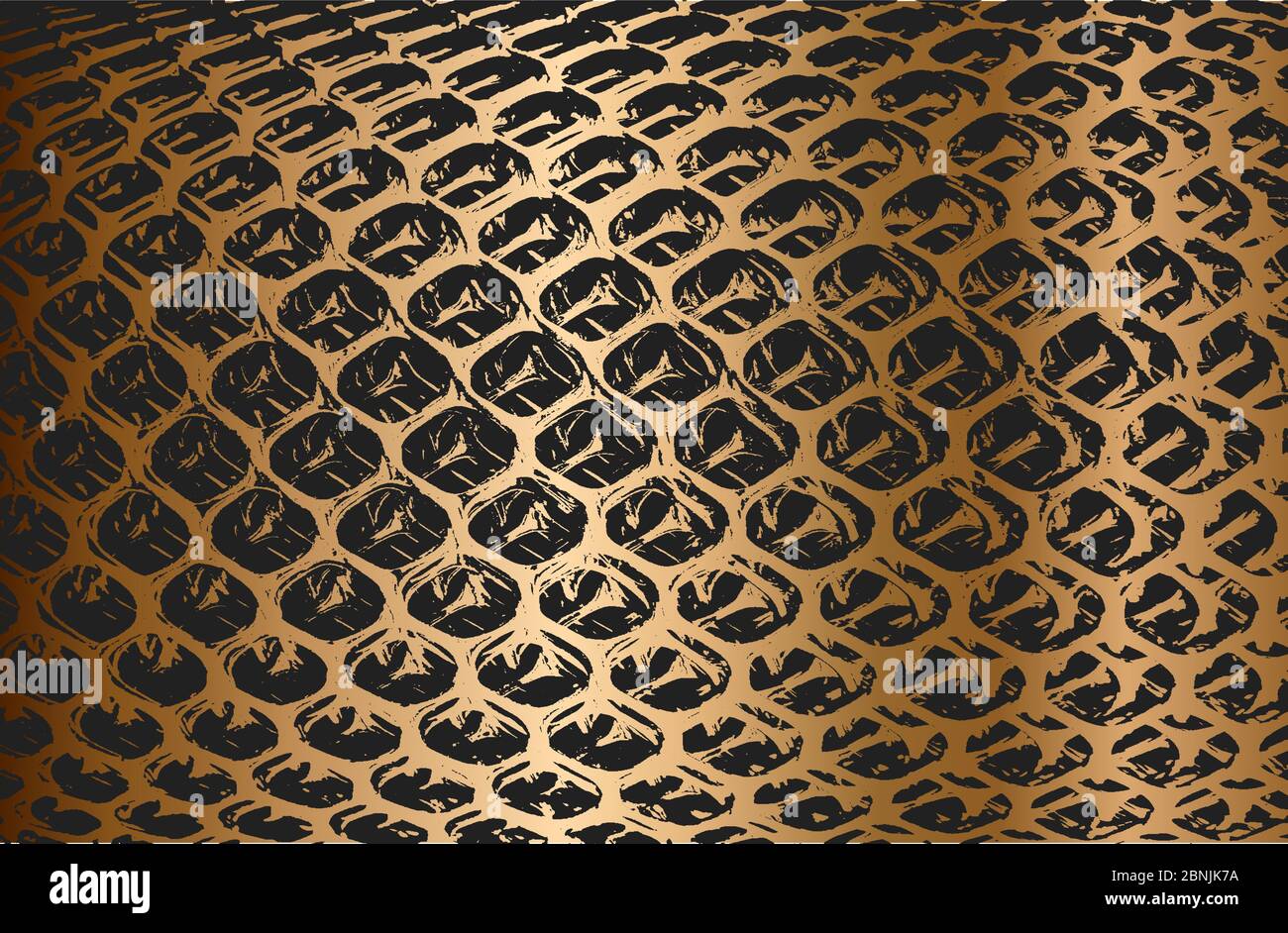 Angoscia d'oro vecchia arrugginita pelata, struttura vettoriale con rete metallica, filo, gabbia, strisce incrociate. Illustrazione EPS8. Illustrazione Vettoriale