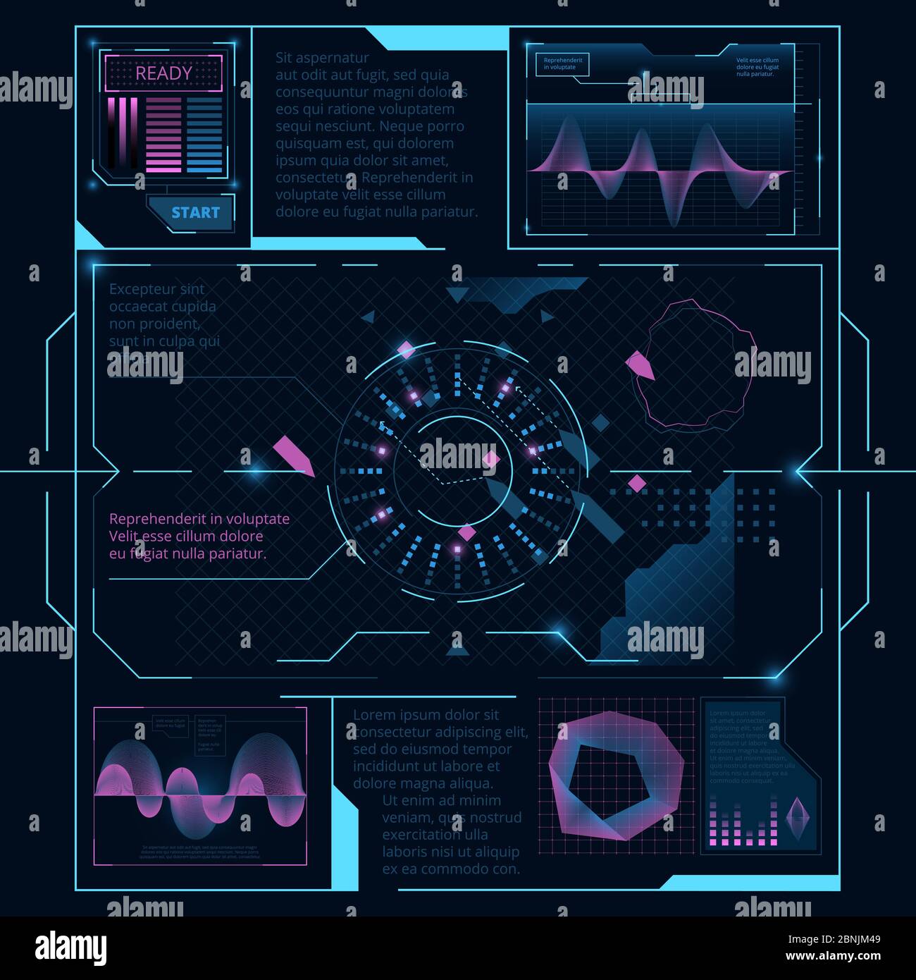 Interfaccia Web per la visualizzazione sullo schermo per astronave. interfaccia utente HUD Illustrazione Vettoriale