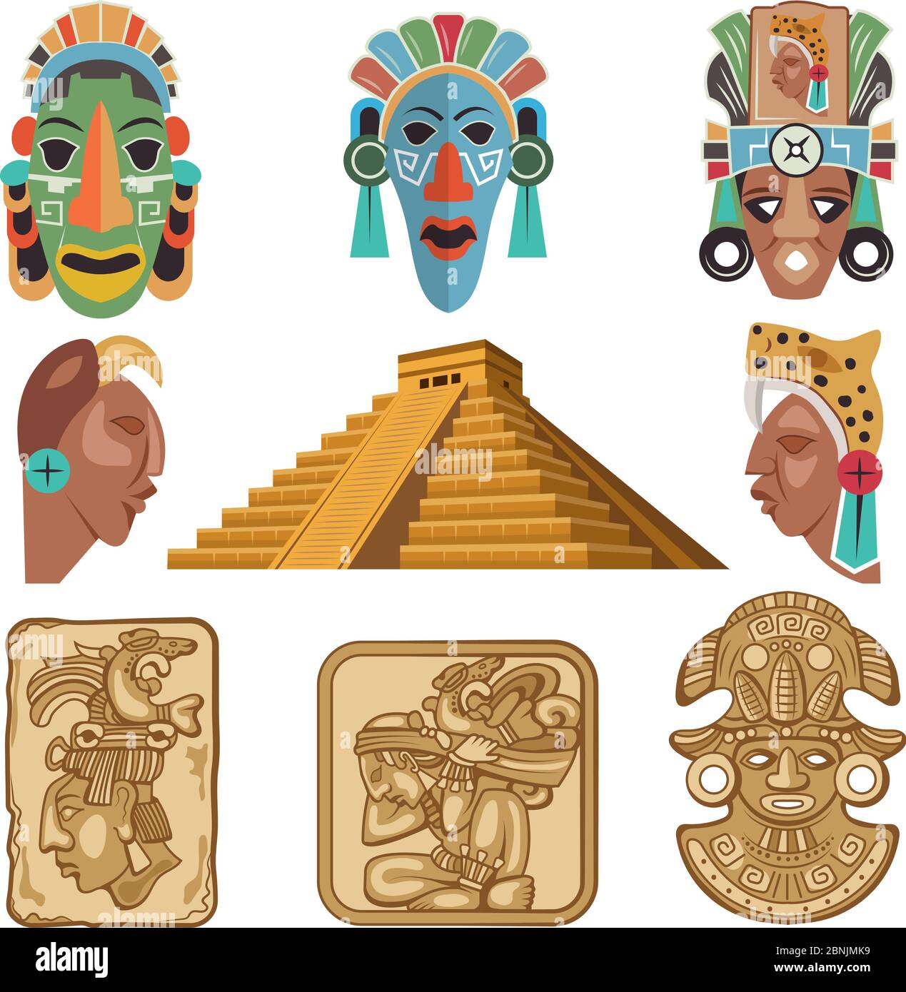 Simboli storici della cultura maya. Idoli di religione Illustrazione Vettoriale