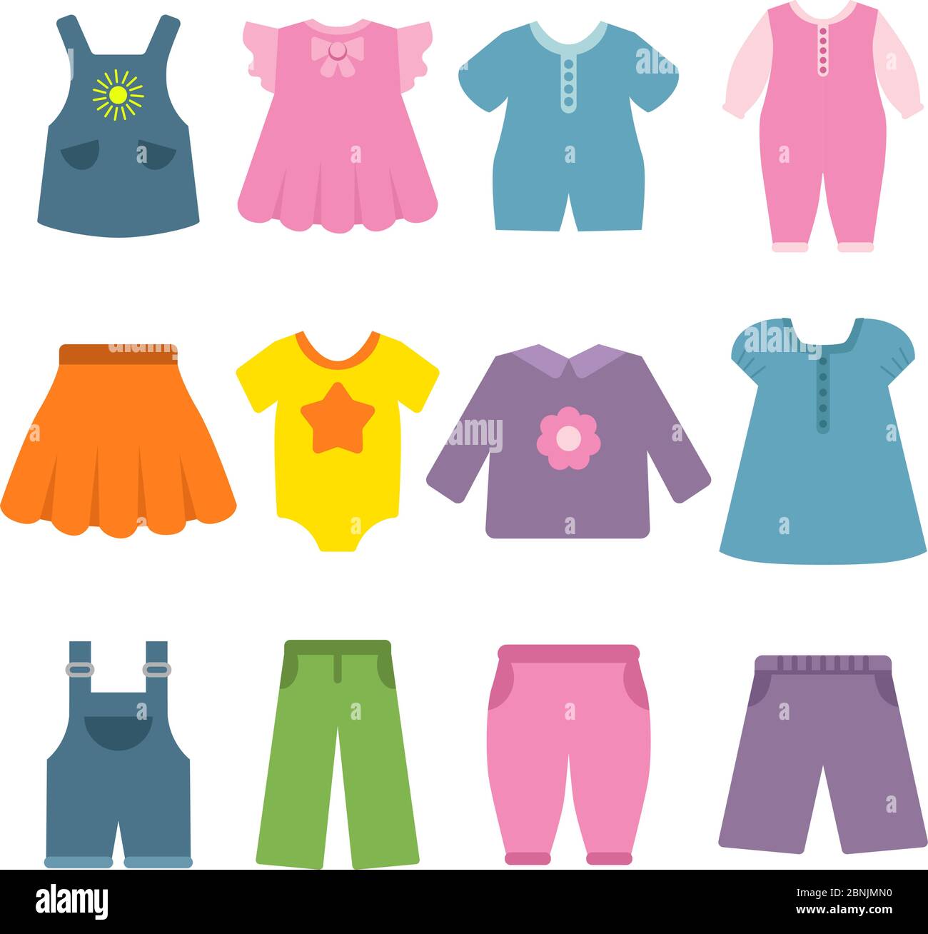 Pantaloni, abiti e altri abiti diversi per bambini e bambini Illustrazione Vettoriale