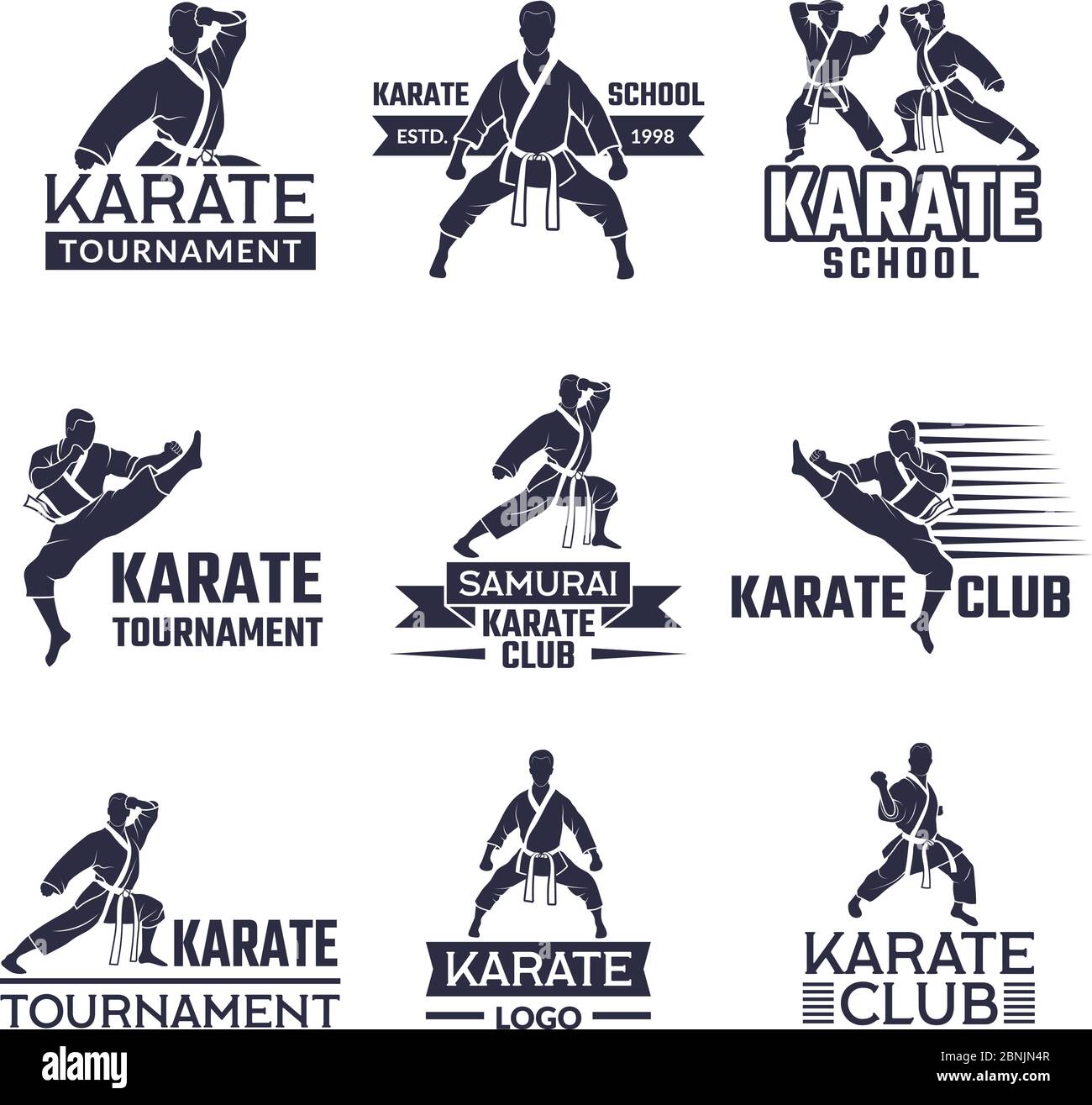 Set di etichette sportive per club di combattimento. Karate e arti marziali Illustrazione Vettoriale