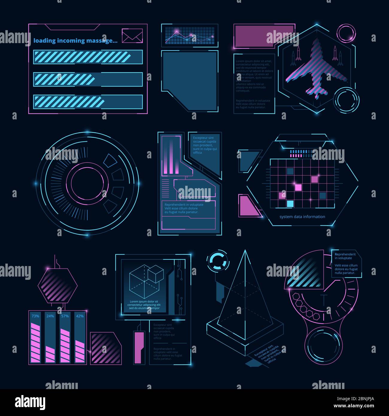 Elementi futuristici digitali per interfaccia Web. Display HUD Illustrazione Vettoriale