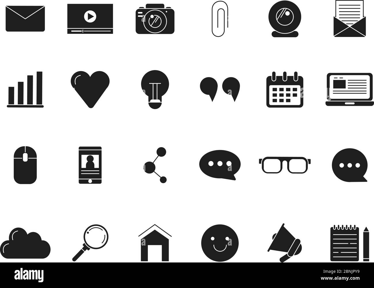Simboli di blogging. Icona Web in stile nero. Immagini vettoriali monocromatiche Illustrazione Vettoriale