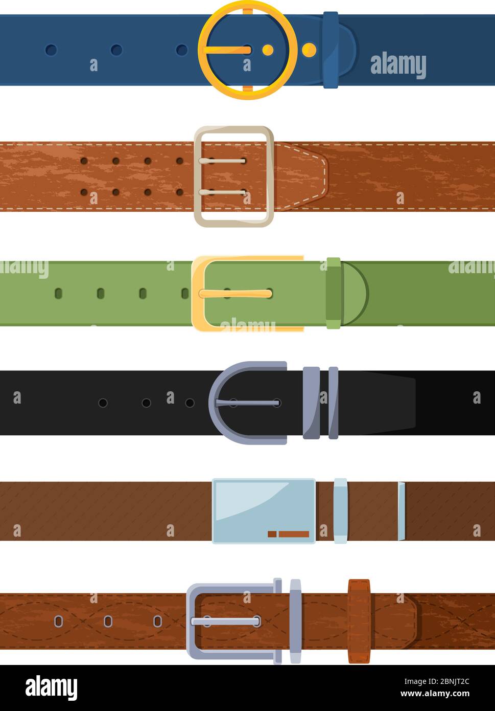 Cintura di abbigliamento. Serie vettoriale di varie cinghie colorate Illustrazione Vettoriale