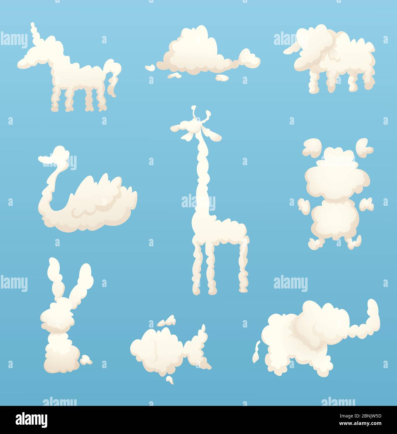 Animali da nuvole. Varie forme di nuvole di cartoni animati Illustrazione Vettoriale