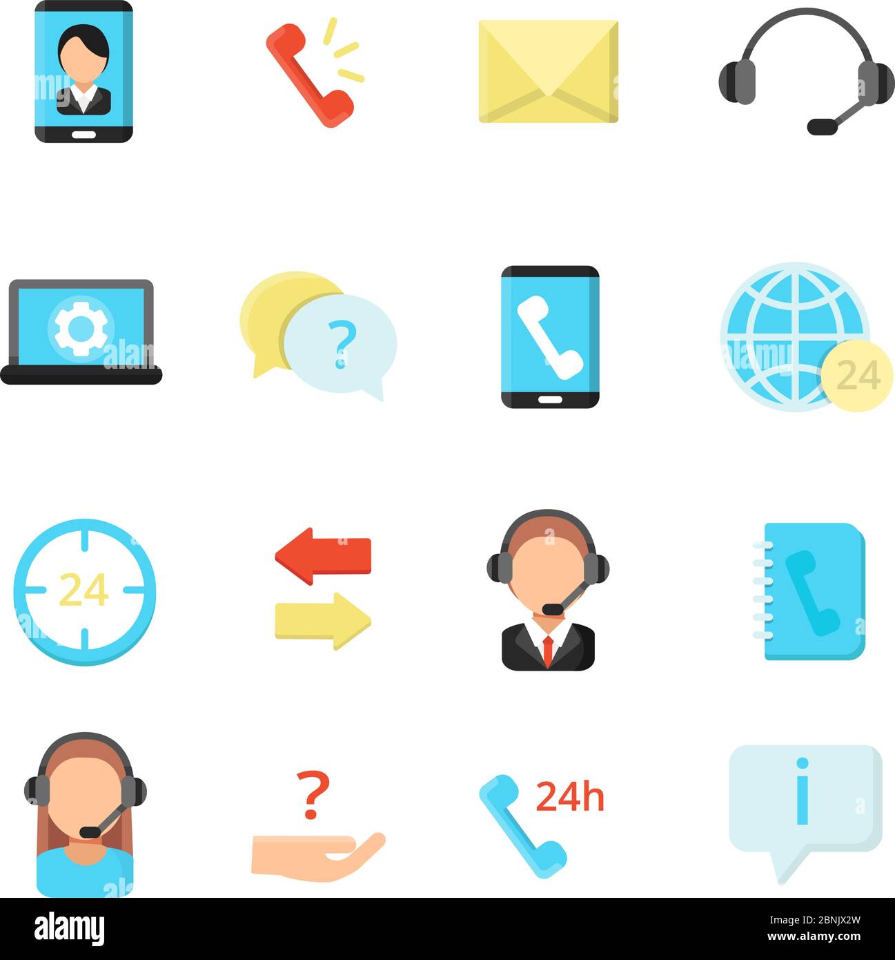 Simboli del call center. Gruppo di icone vettoriali del call center Illustrazione Vettoriale