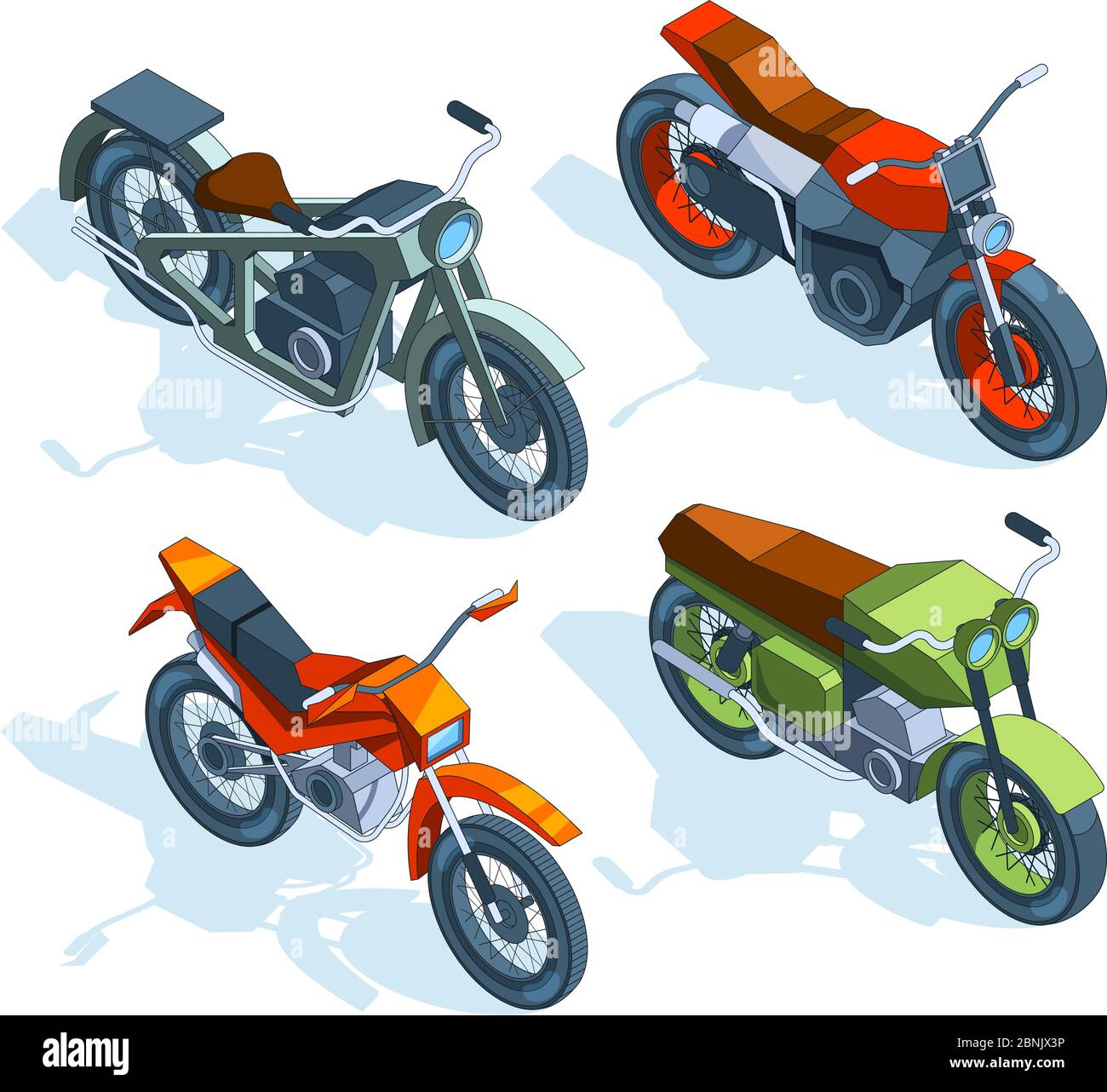 Moto sportive isometriche. Immagini 3D di varie moto Illustrazione Vettoriale