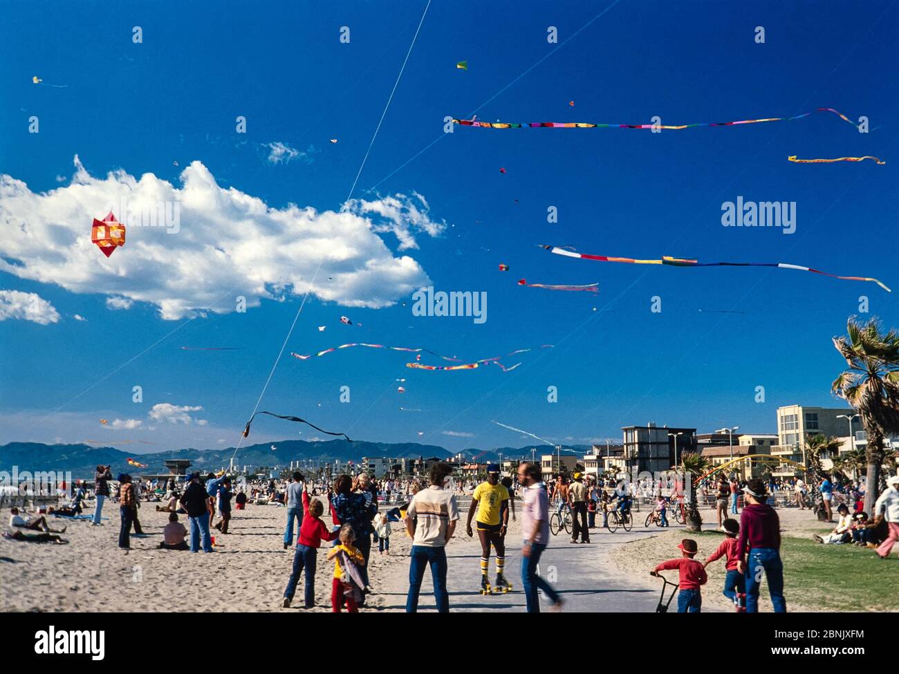 Venezia, California, USA - Giugno 1984: Festival dei kite a Venice Beach, Los Angeles, California. Pellicola da 35 mm scansionata. Foto Stock