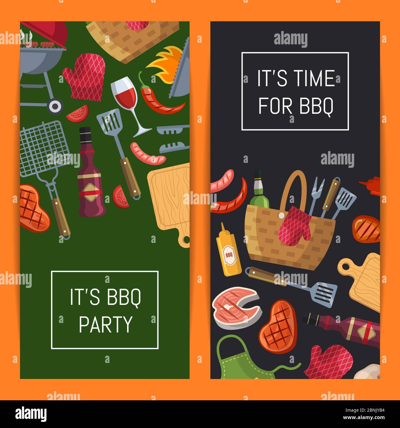 Modelli di banner per elementi barbecue o grigliati Illustrazione Vettoriale
