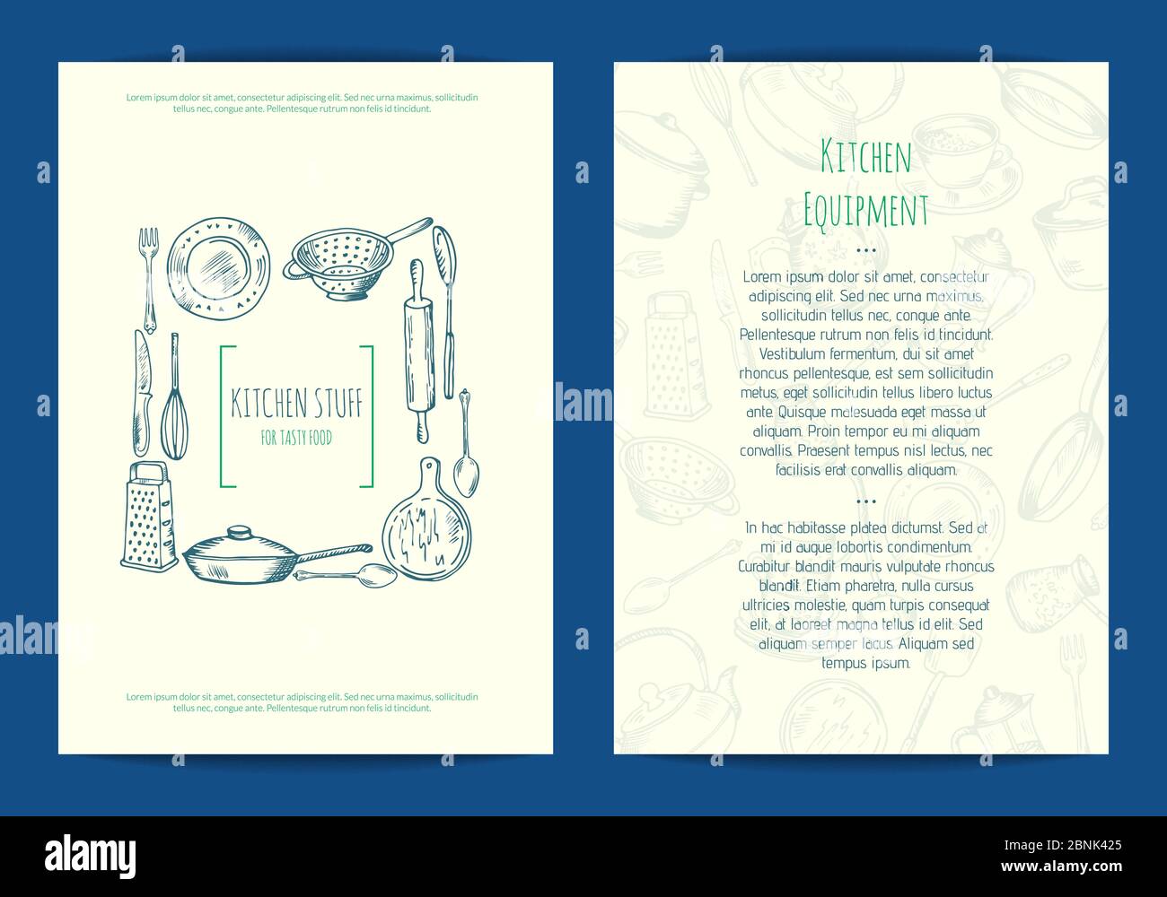 Modello di carta vettoriale, volantino o brochure per cucina Illustrazione Vettoriale