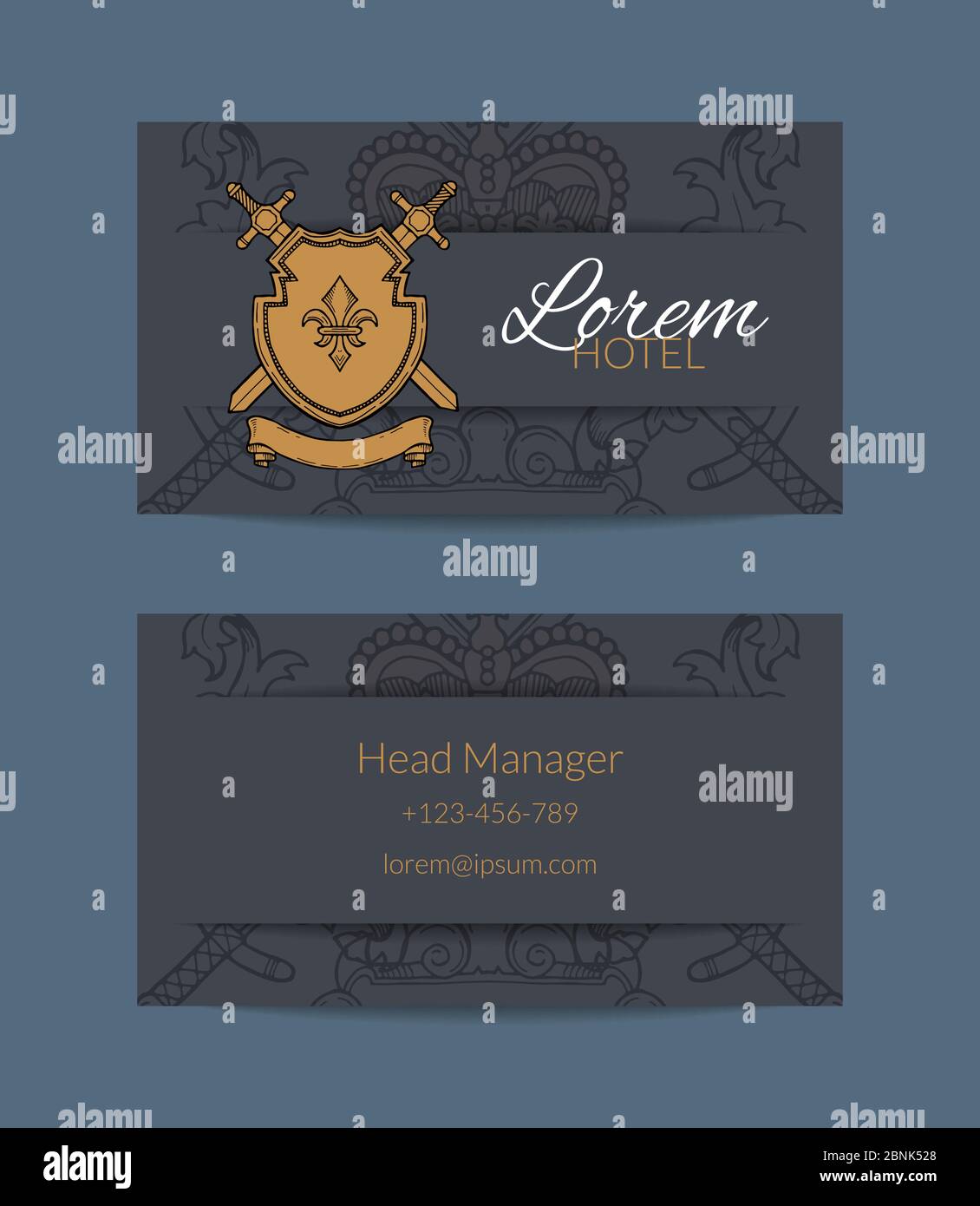 Biglietto da visita per gli eraldici disegnati a mano per l'illustrazione dell'hotel Illustrazione Vettoriale