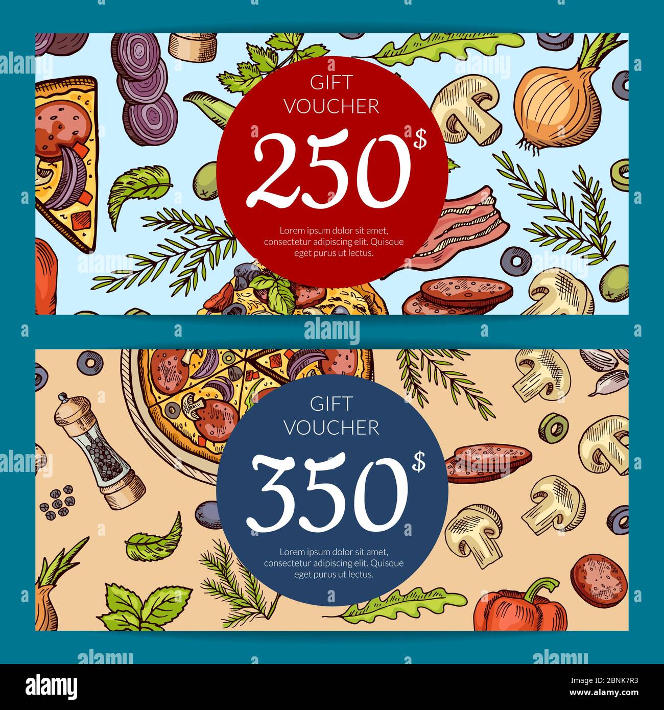Vector pizza Restaurant giftcard o modelli di sconto Illustrazione Vettoriale