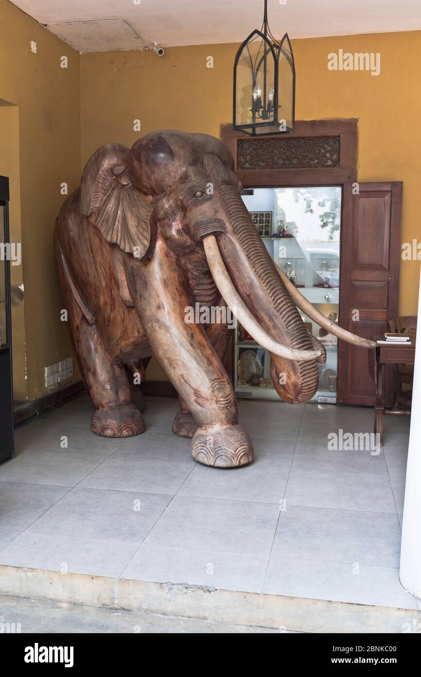 dh scultura Elefanti di legno SRI LANKA Shop esposizione di opere d'arte in legno sculture in legno Elephant galle forte asia Foto Stock