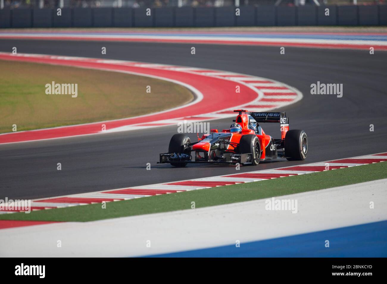 Austin Texas USA, 16 2012 novembre: Driver Timo Glock di Marussia F1 durante la sessione di prove del venerdì pomeriggio prima della gara del Gran Premio degli Stati Uniti di domenica sul circuito delle Americhe. ©Bob Daemmrich Foto Stock