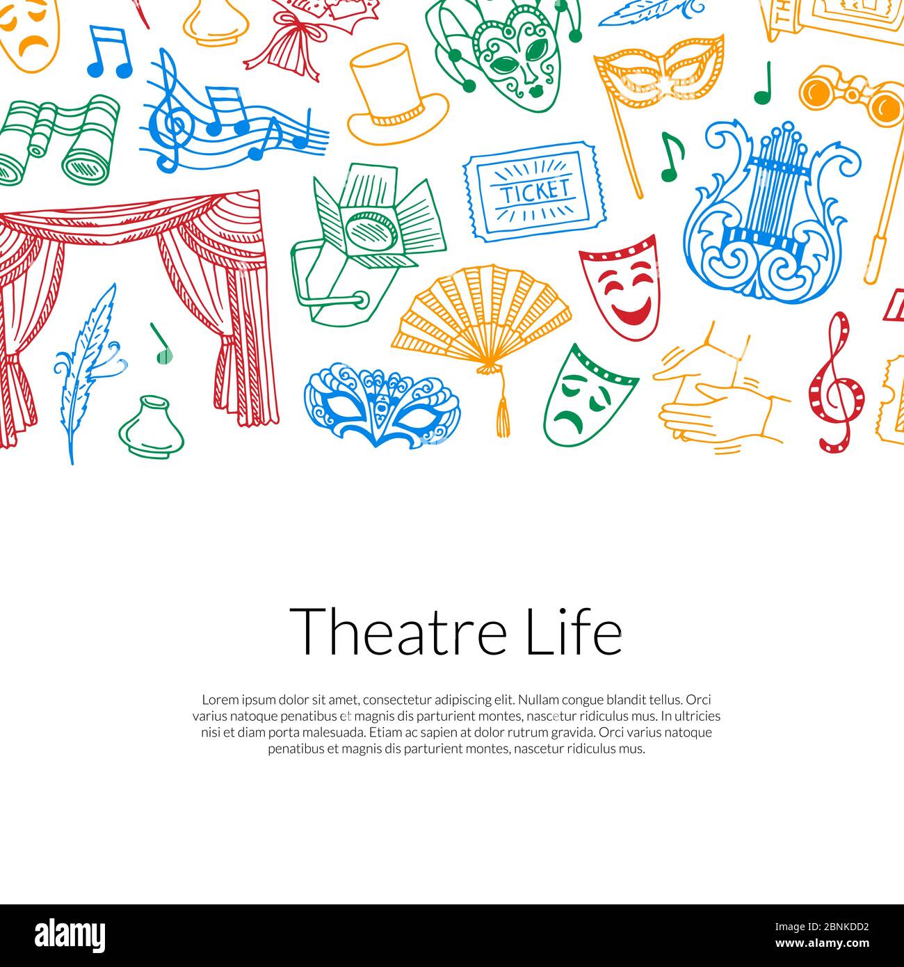 Immagine di sfondo del teatro di doodle vettoriale Illustrazione Vettoriale
