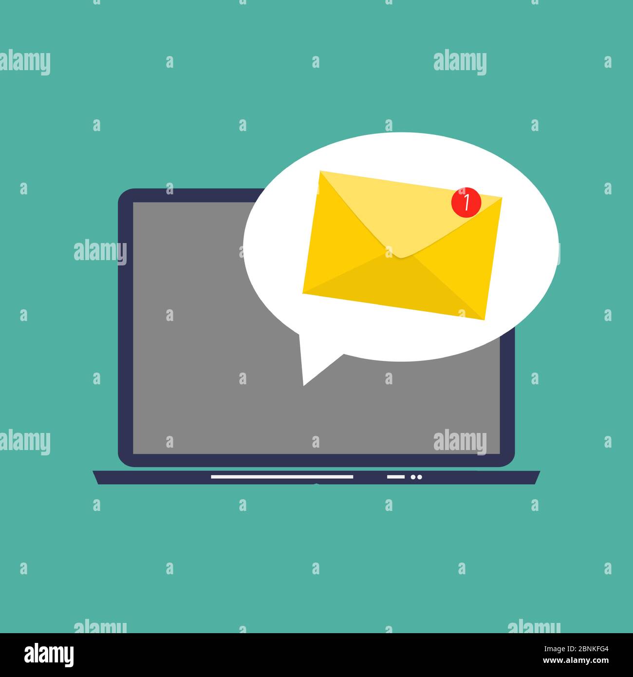 E-mail marketing concept Flat background con notebook. Illustrazione vettoriale Illustrazione Vettoriale
