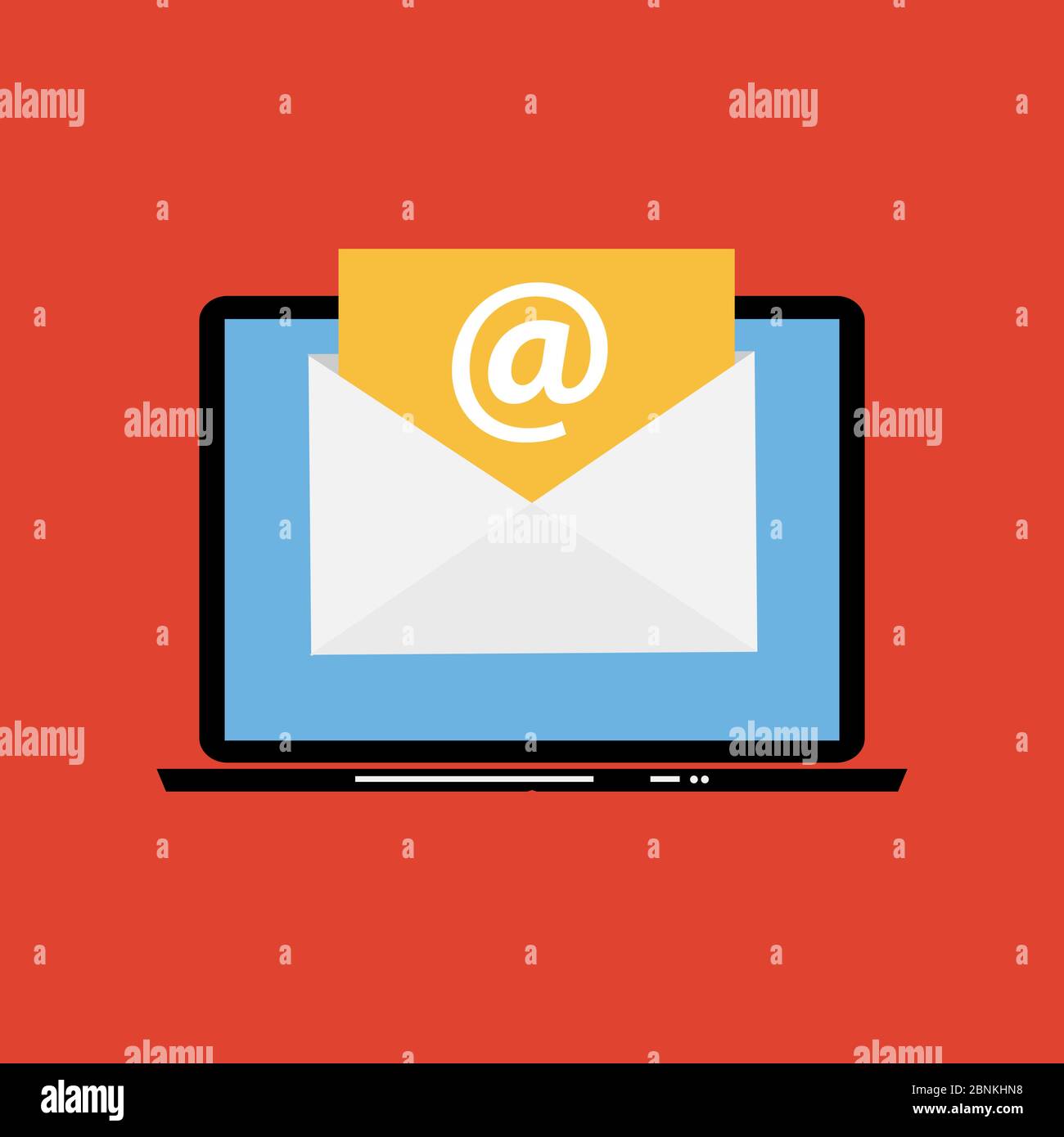 E-mail marketing concept Flat background con notebook. Illustrazione vettoriale Illustrazione Vettoriale