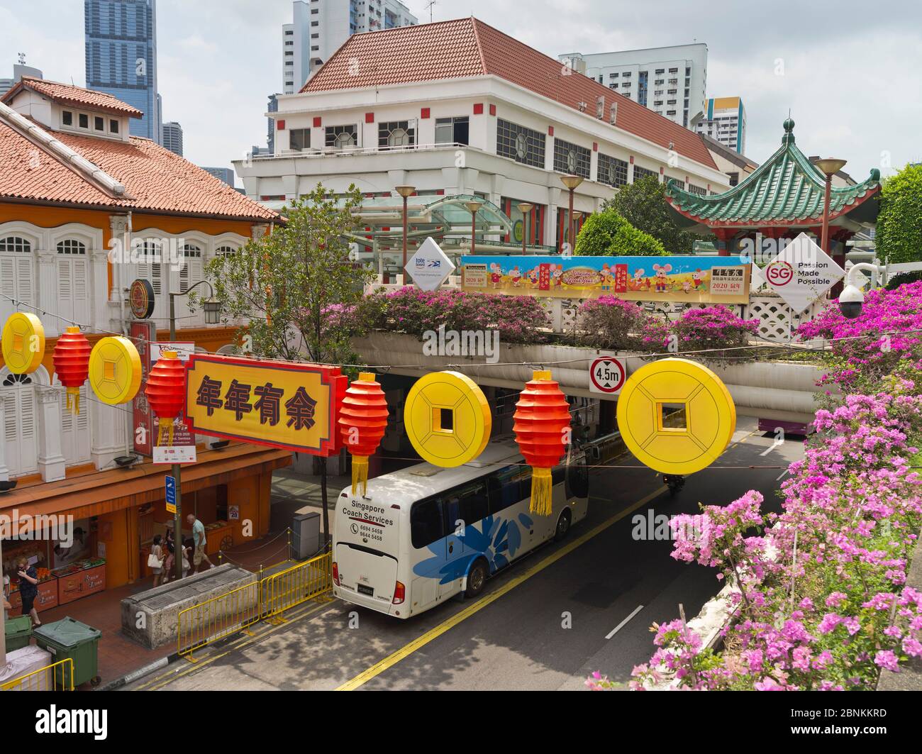 dh Chinese Street CHINATOWN SINGAPORE decorazioni di Capodanno attraverso la strada della città Foto Stock