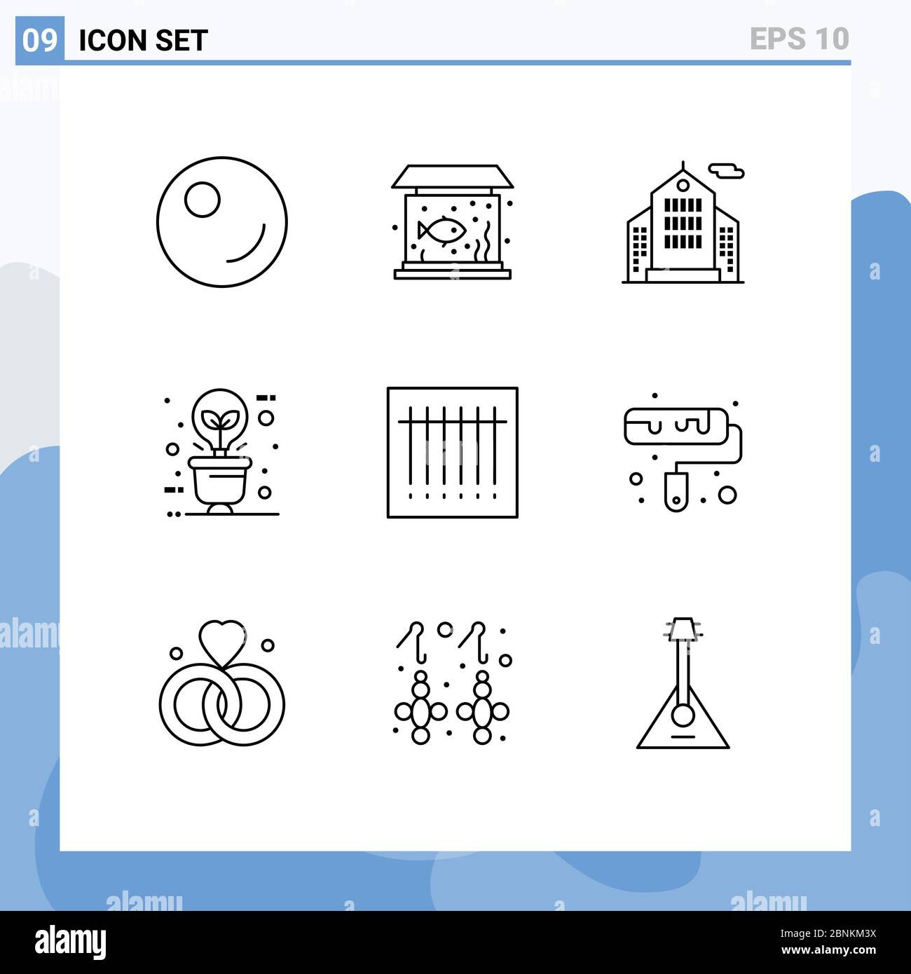 Set di 9 confezioni di profili commerciali per pennello, codice, società, codice a barre, illuminazione elementi di progettazione vettoriale editabili Illustrazione Vettoriale