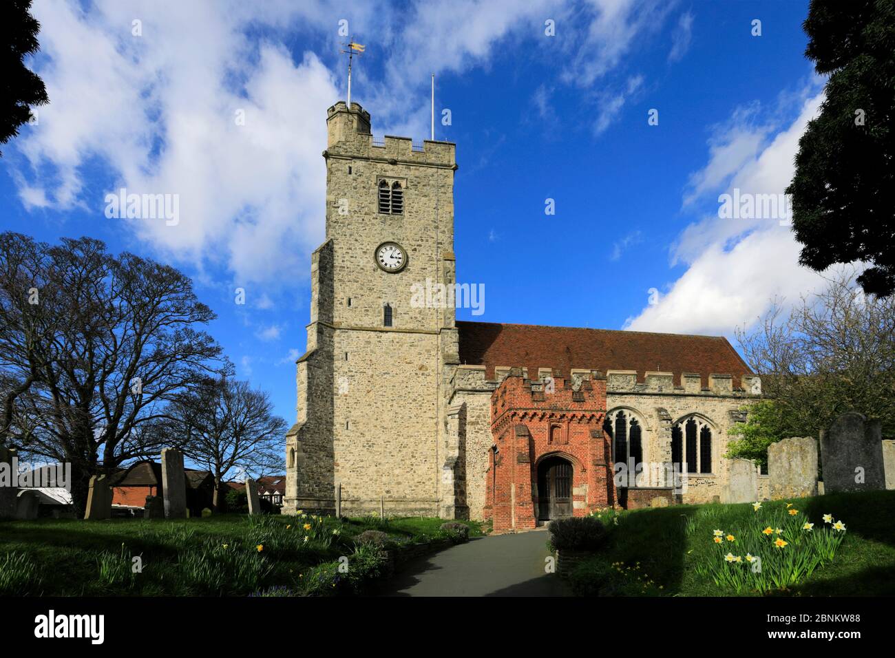 Vista estiva della chiesa della Santa Trinità, Rayleigh città, Essex County, Inghilterra, Regno Unito Foto Stock