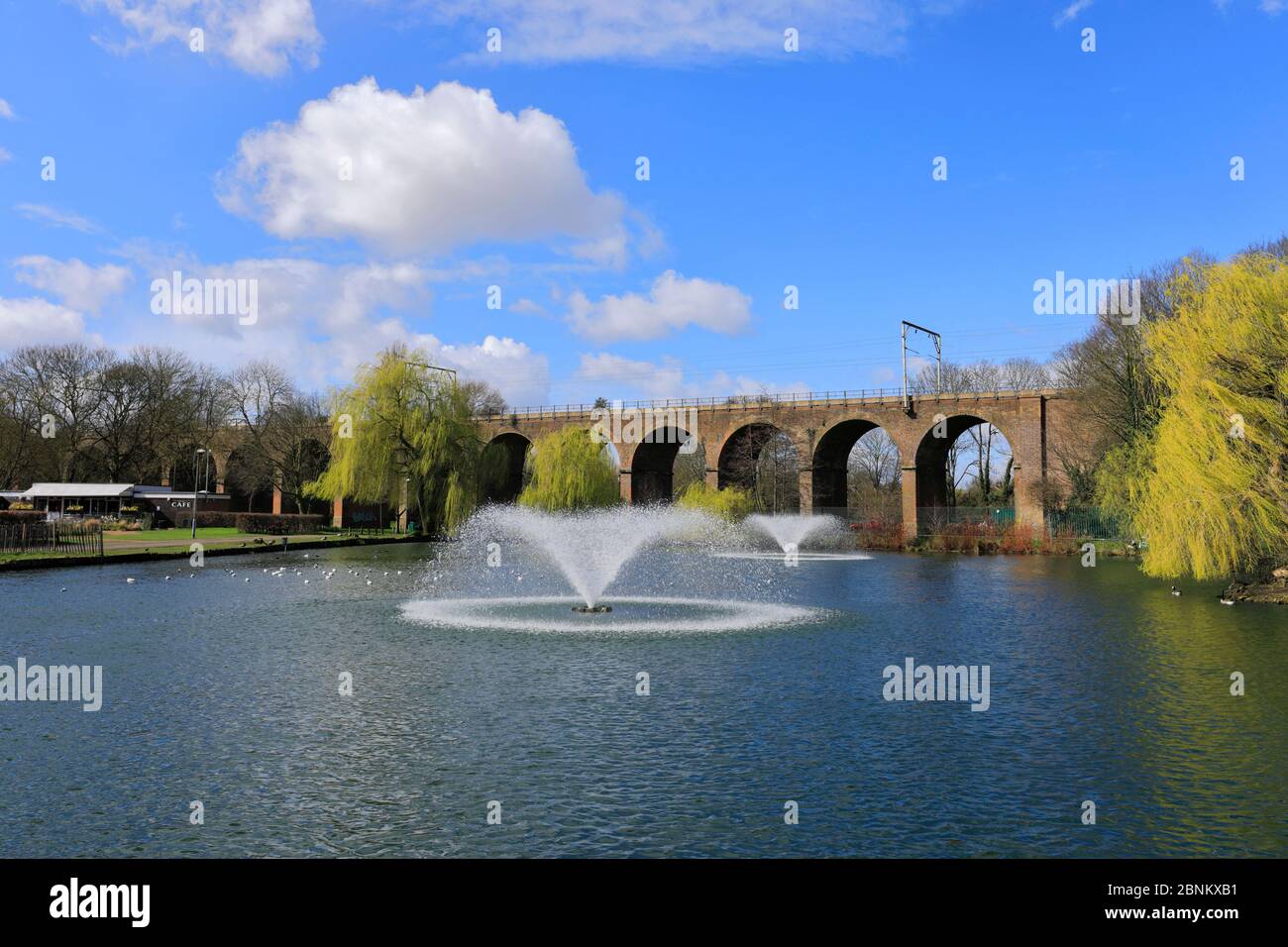 Vista primaverile di Central Park, Chelmsford City, Essex County, Inghilterra, Regno Unito Foto Stock