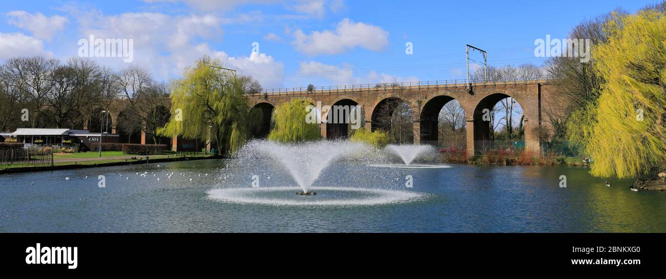 Vista primaverile di Central Park, Chelmsford City, Essex County, Inghilterra, Regno Unito Foto Stock