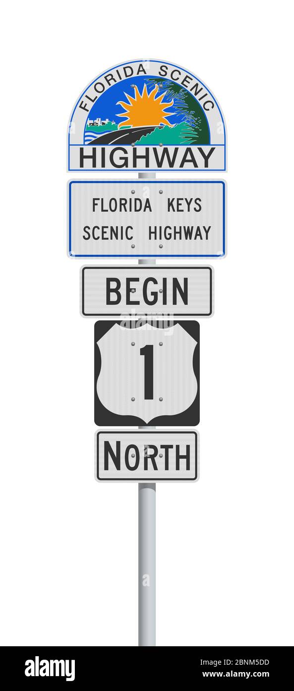 Illustrazione vettoriale delle indicazioni stradali della Florida Scenic Highway su palo metallico Illustrazione Vettoriale