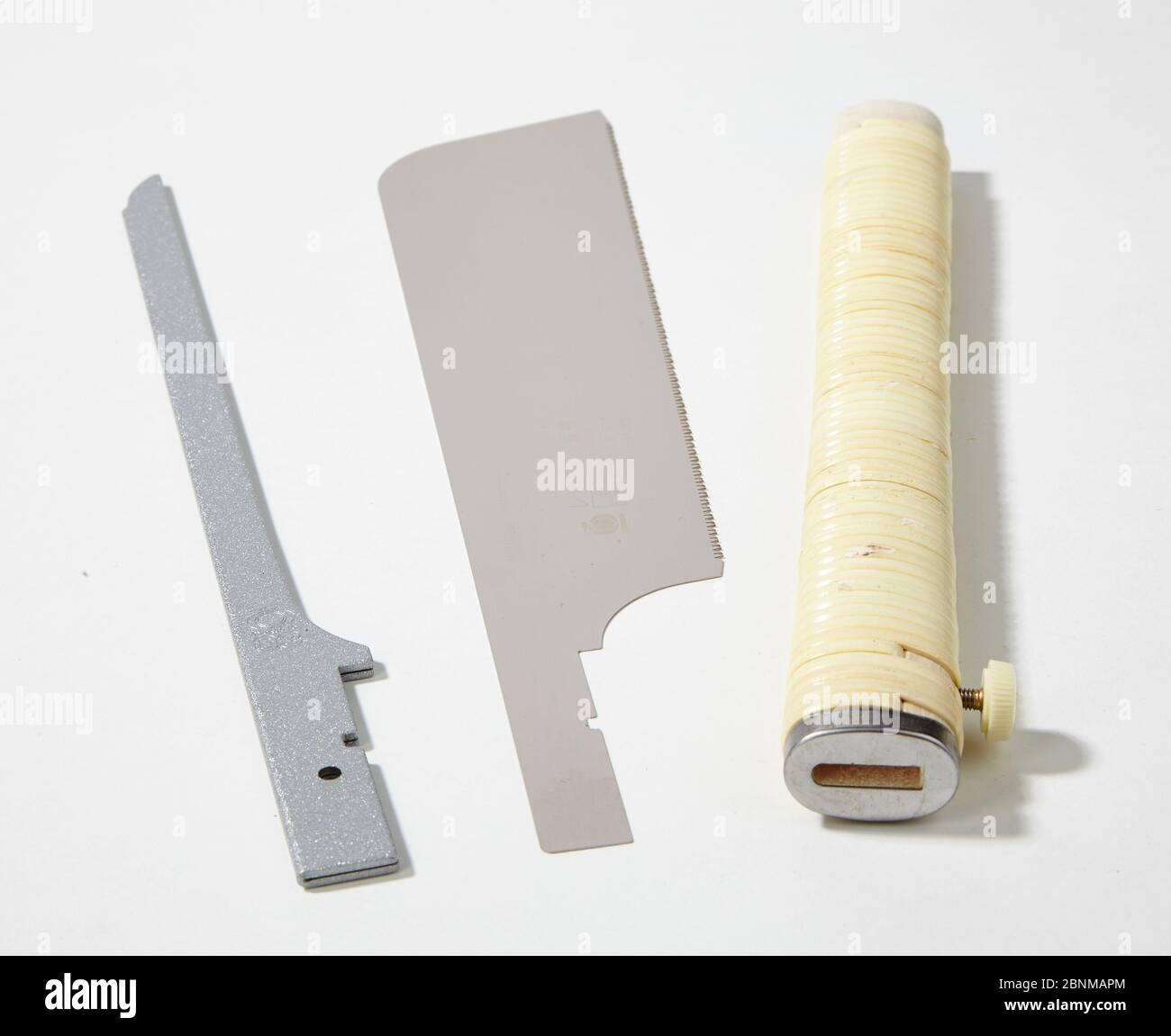 Sega giapponese, serie di attrezzi per la lavorazione del legno giapponesi, attrezzi per la lavorazione del legno giapponesi, parti singole su bianco Foto Stock