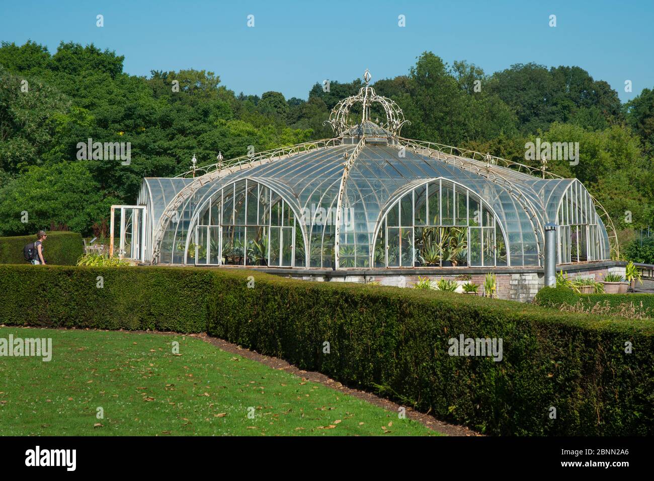 Esterno della serra di Balatkas, giardino botanico Meise, Belgio, agosto 2013. Foto Stock
