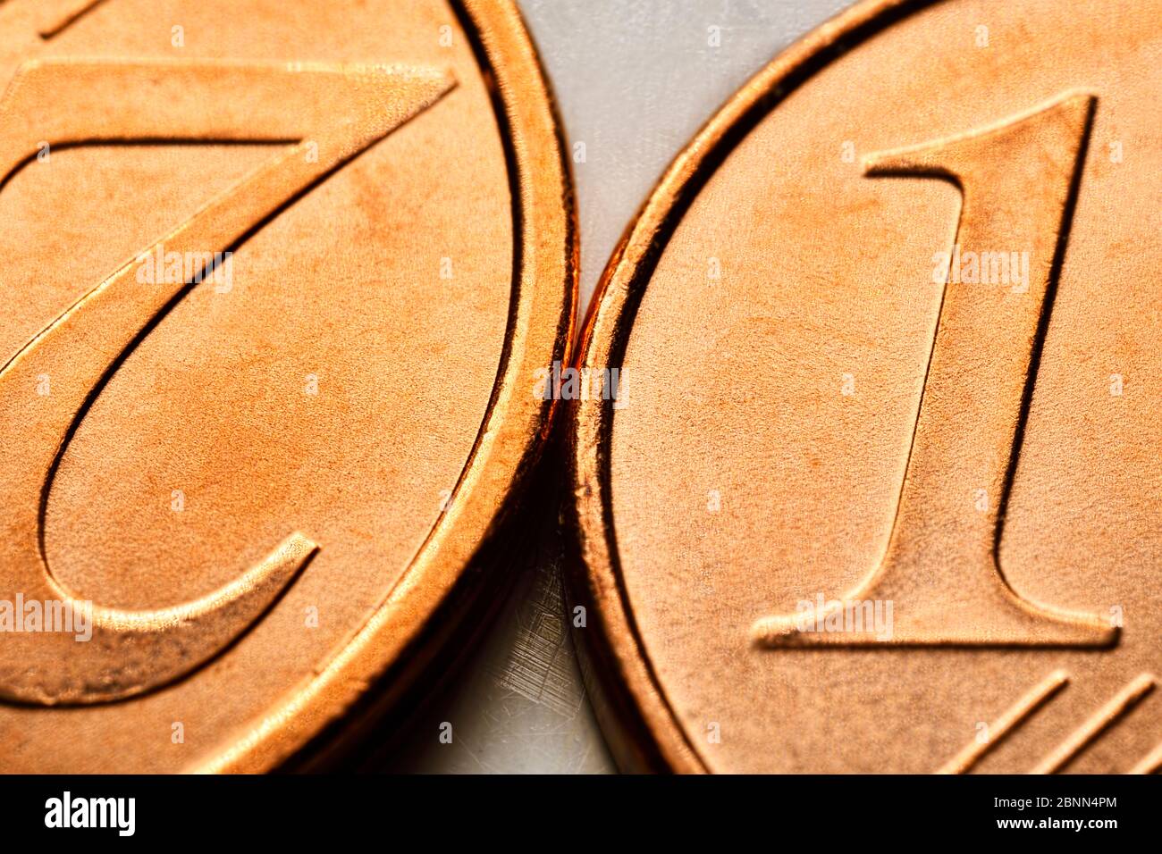Primo piano di monete centesimi, foto simbolica per la prevista abolizione di monete da 1 e 2 cent Foto Stock