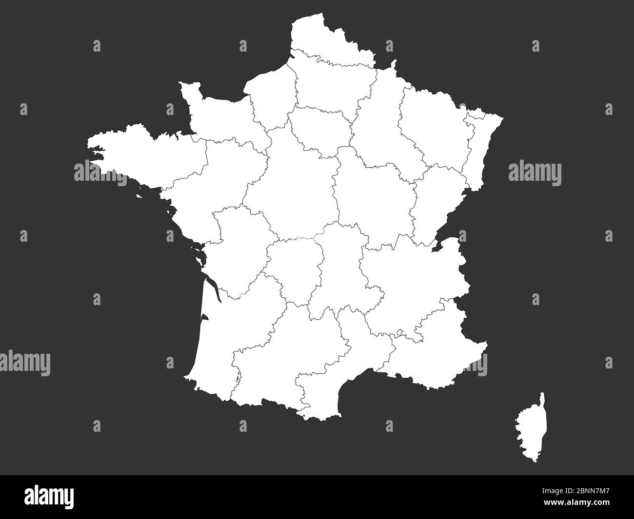 Mappa della Francia con illustrazione vettoriale dei contorni. Grigio, bianco. Illustrazione Vettoriale