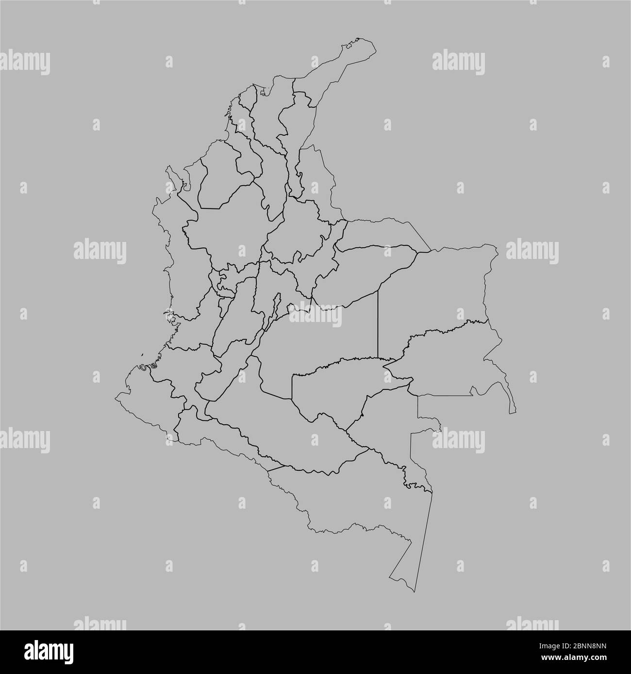 Colombia mappa politica vettore di contorno. Sfondo grigio. Illustrazione Vettoriale