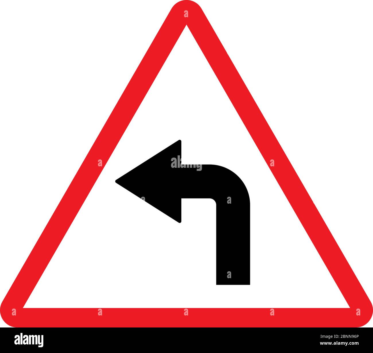 Indicatore di direzione sinistro . Sfondo triangolo rosso. Segnale stradale post. Illustrazione Vettoriale