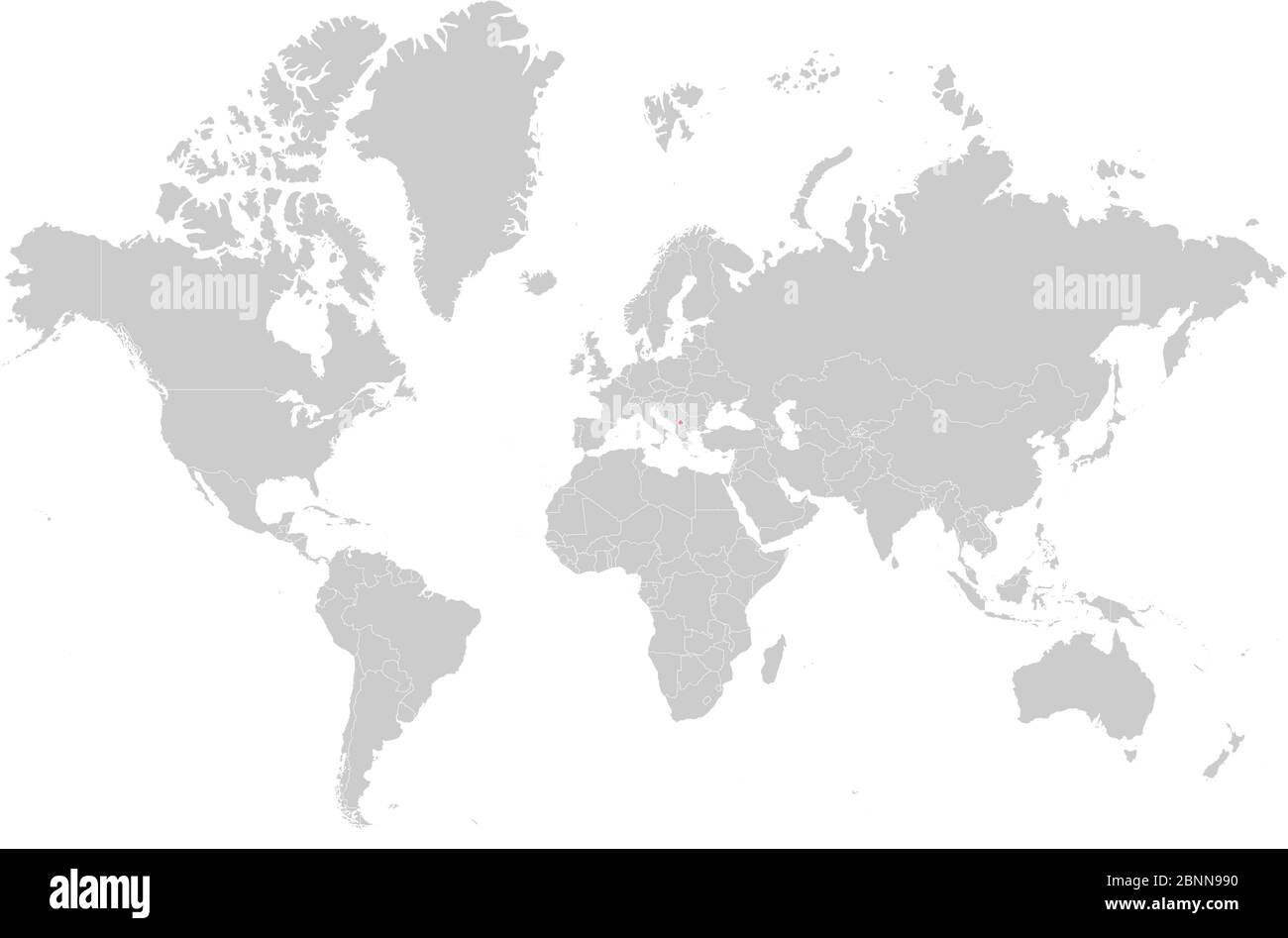 Mappa del Kosovo evidenziata in rosso sul vettore della mappa mondiale. Sfondo grigio. Illustrazione Vettoriale