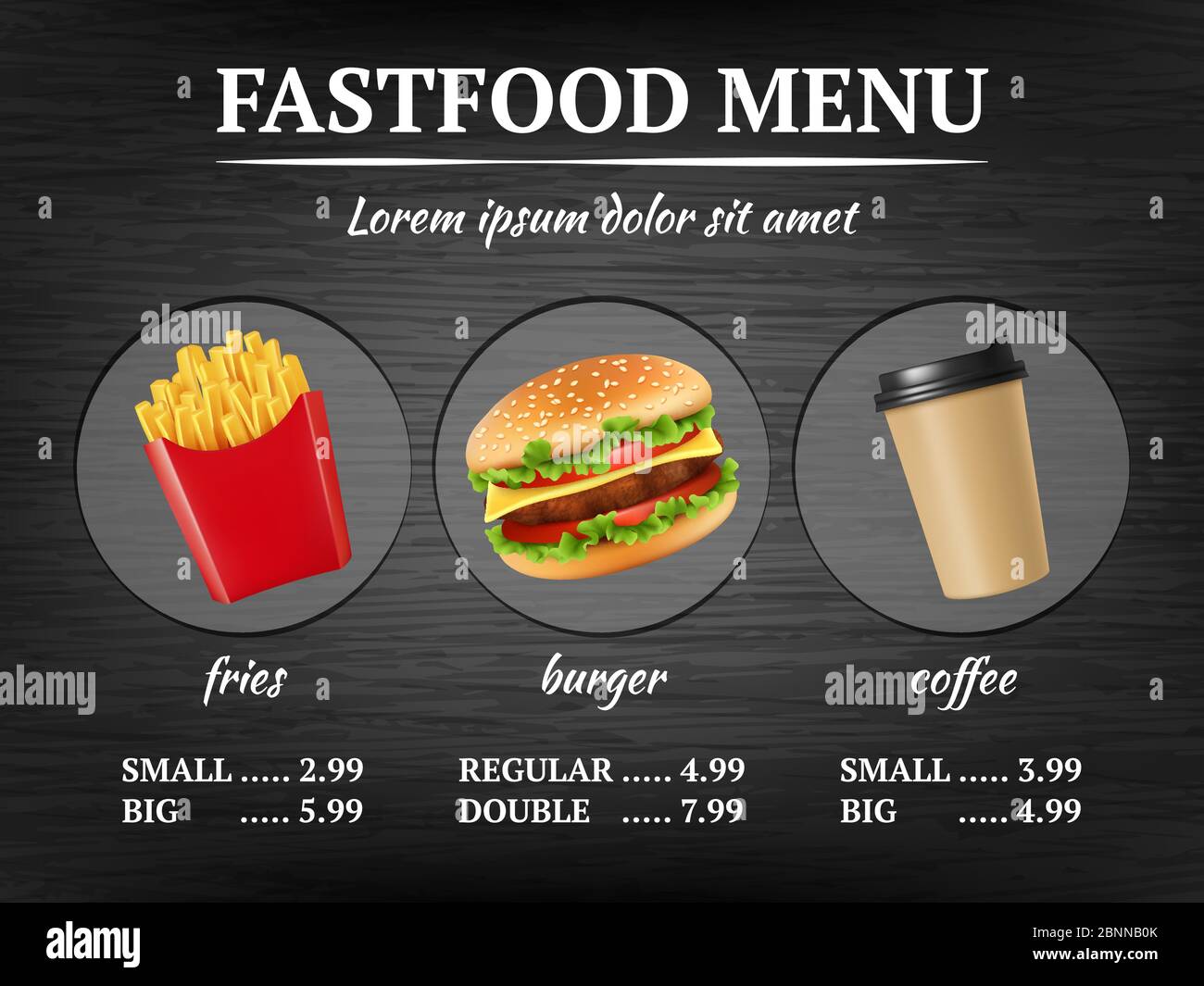 Menu fast food. Burger patatine delizioso ristorante collezione modello vettoriale design Illustrazione Vettoriale