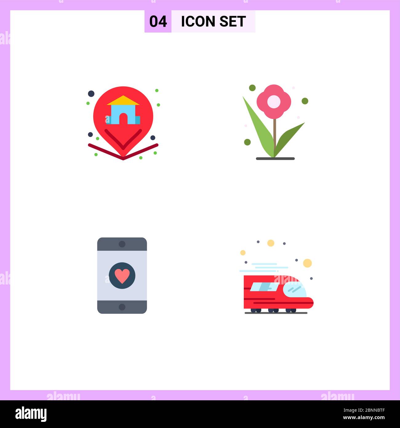 Pacchetto di 4 icone semplici piatte di posizione, amore, casa, rosa, elementi di disegno vettoriale editabili pubblici Illustrazione Vettoriale