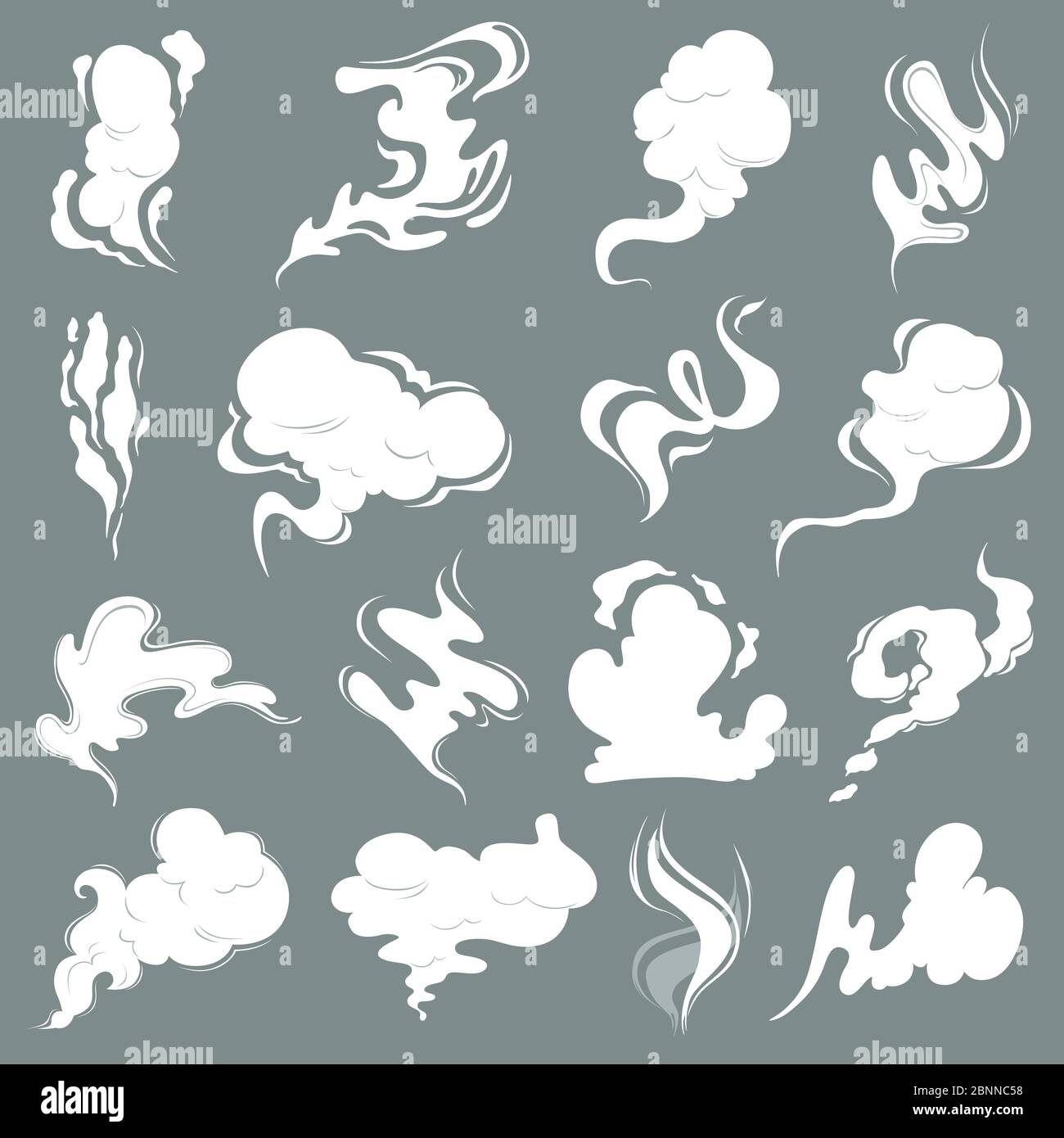 Nuvole di vapore. Fumetto polvere fumo odore vfx esplosione vapore tempesta immagini vettoriali isolato Illustrazione Vettoriale
