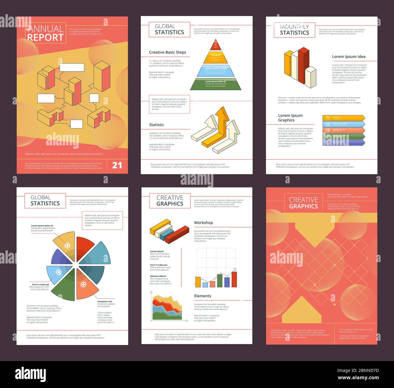 Progettazione di report annuali. Layout di pagine business buklet con forme astratte progetto di pubblicità vettoriale Illustrazione Vettoriale