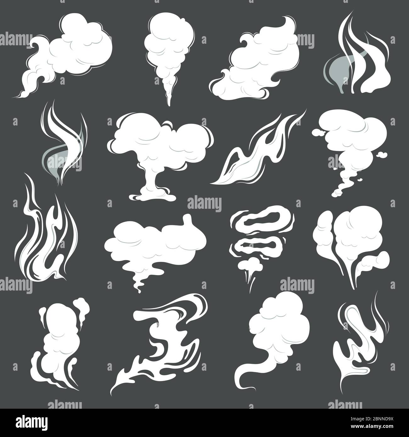 Fuma nuvole. Fumetto a vapore sigaretta o odore di cibo vettore astratto illustrazioni di fumo in stile cartoon Illustrazione Vettoriale