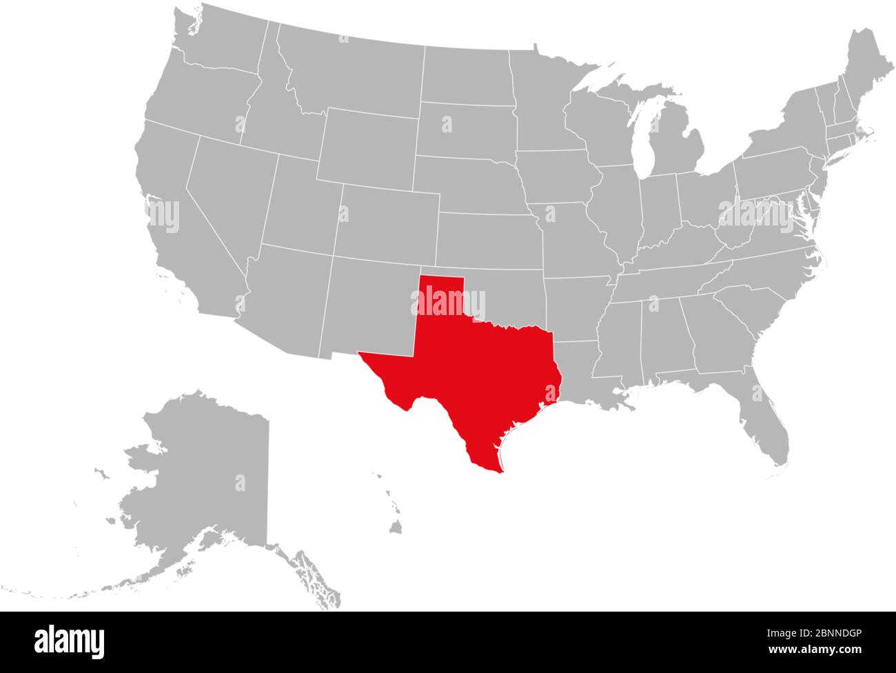Mappa degli Stati Uniti che evidenzia l'illustrazione del vettore di stato del texas. Sfondo grigio. Mappa politica degli stati Uniti. Illustrazione Vettoriale