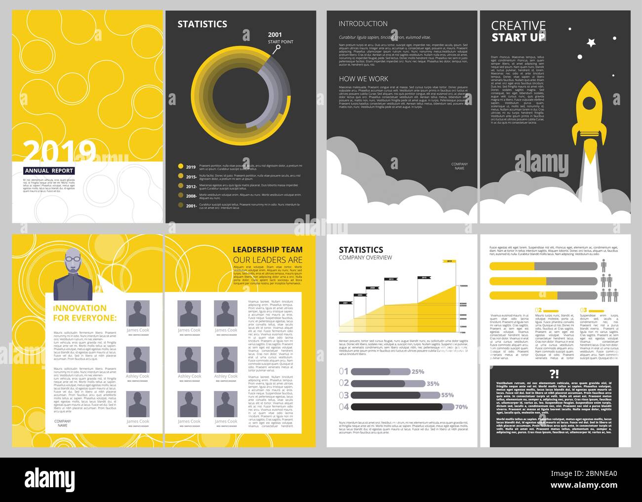 Modello di layout della brochure. Rapporto annuale business finanza presentazione pagine vettoriale progetto di disegno con luogo per il tuo testo Illustrazione Vettoriale