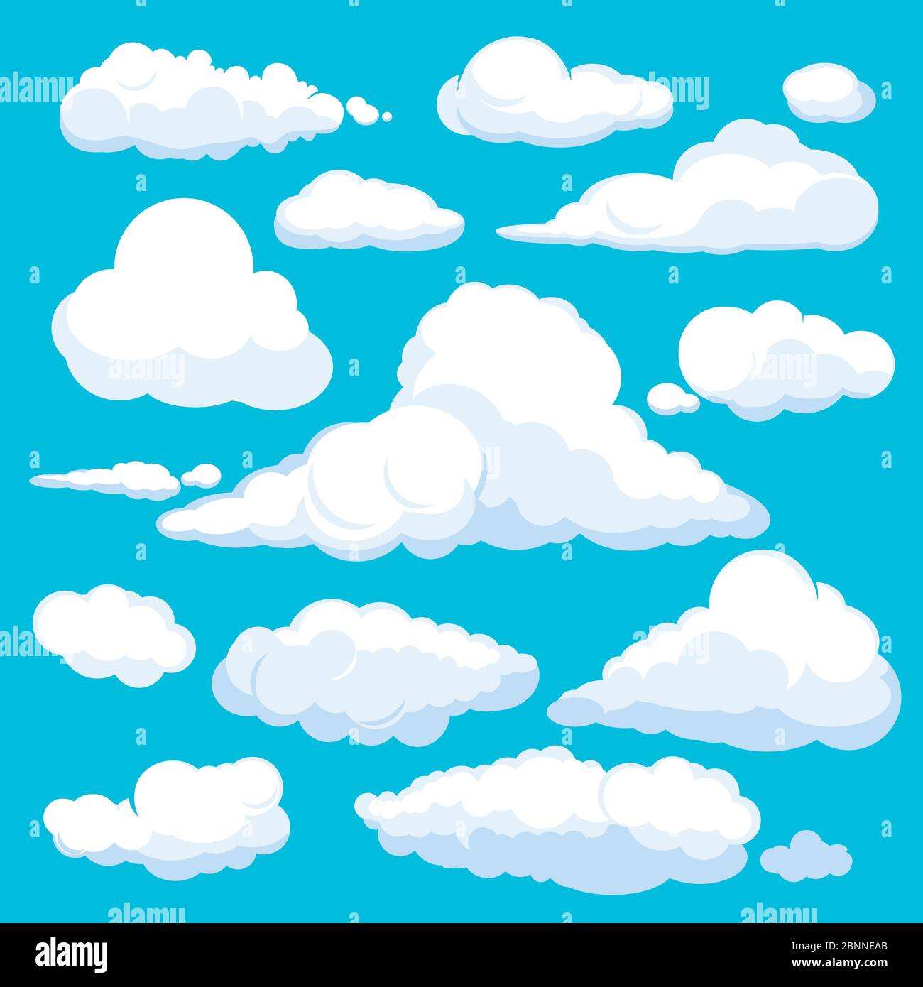 Fumetti soffici. Shine cielo meteo illustrazione panorama pulito insieme vettoriale isolato Illustrazione Vettoriale