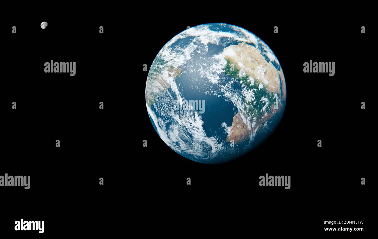 Africa dallo spazio durante il giorno - pianeta Terra e Luna - il marmo Blu - Illustrazione 3D Foto Stock
